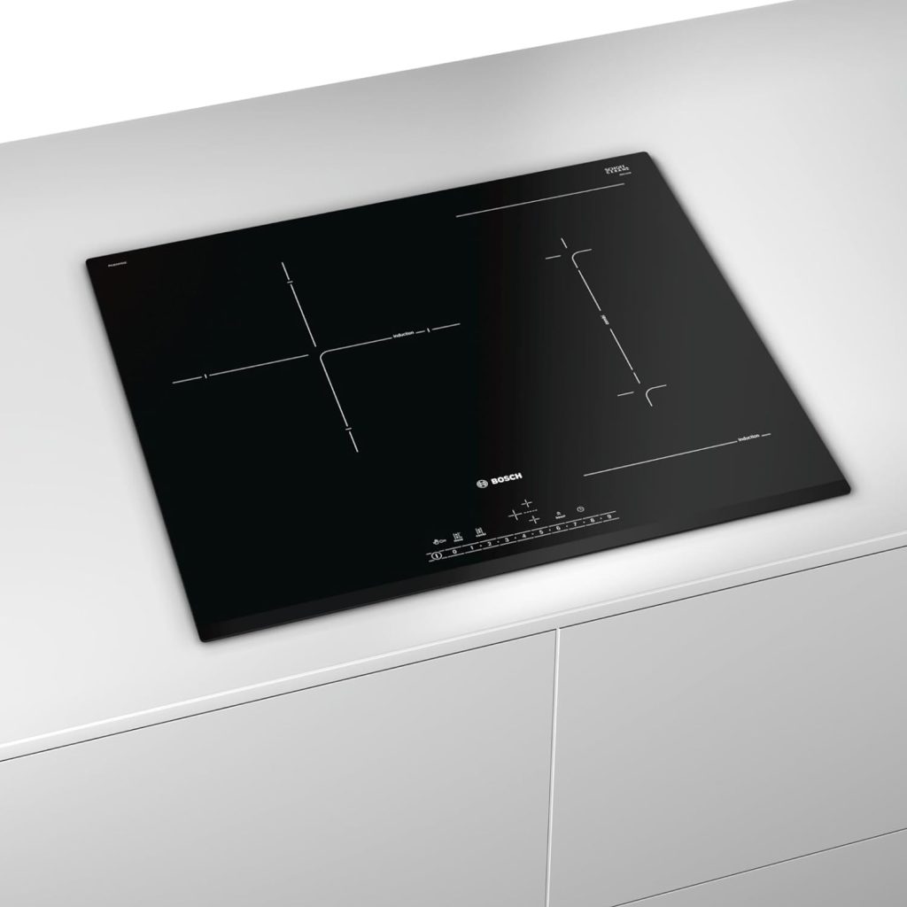 Bosch Hogar Serie 6 PVJ631FB1E - Placa de inducción, 60 cm, 17 niveles de potencia, 2 zonas + CombiZone, Gran zona 28 cm I Serigrafía Lineal, Negro con bisel delante           [Clase de eficiencia energética A]