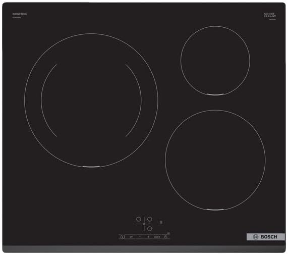 Bosch PUJ631BB5E TouchSelect - Encimera inducción encastrable, 60 cm, 3 zonas, zona de 28 cm, Ser. Círculo, Bisel delantero, negro
