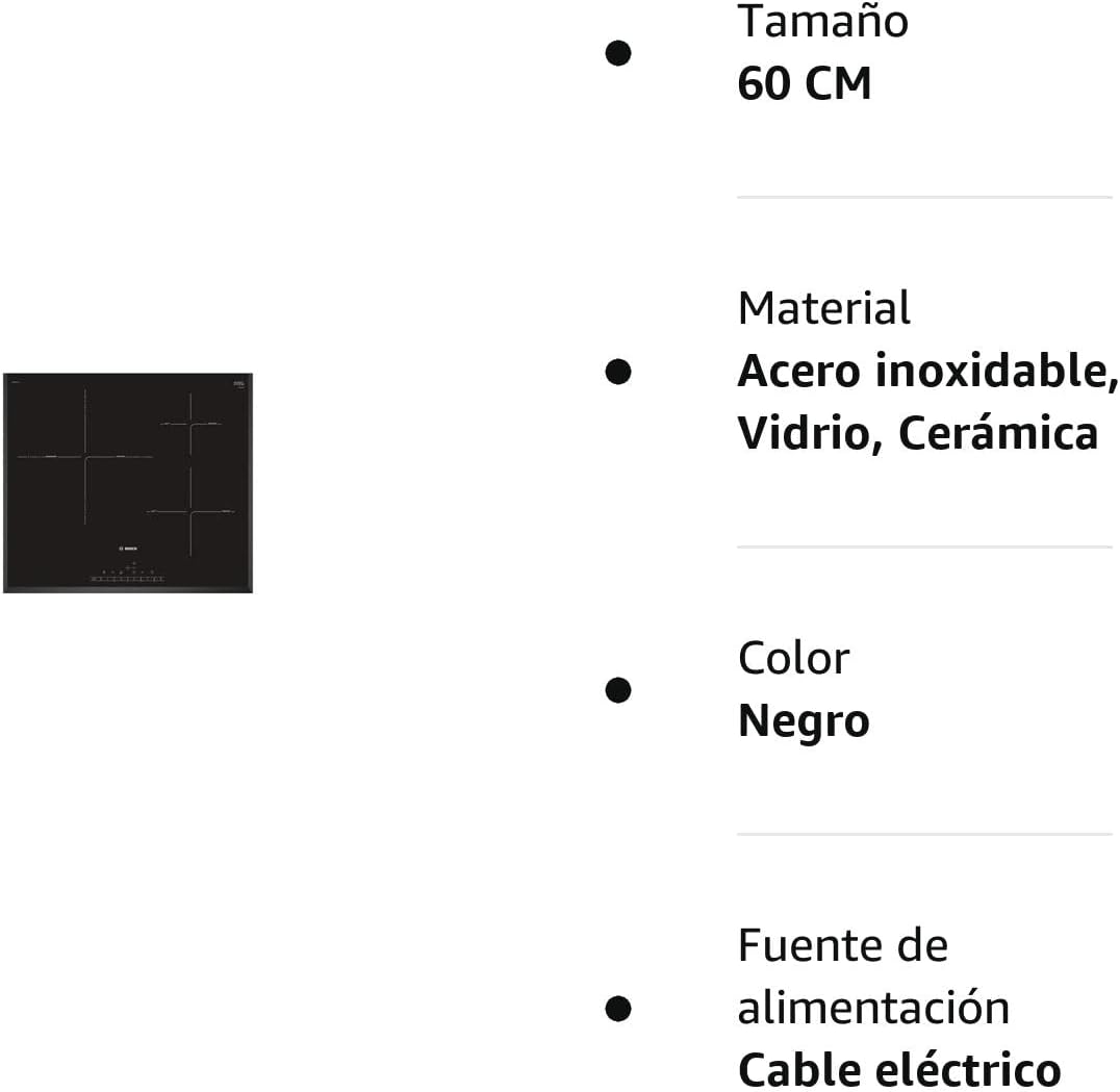 Bosch Serie 6 PID651FC1E - Placa de inducción, 60 cm, 17 niveles de potencia, 3 zonas de cocción, Zona 32 cm, Ser. Línea, PerfectFry, biselada, Negro