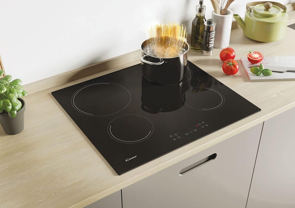 Candy CI633C/E14U, Placa Inducción, 3 Zonas, 60CM, 9 Niveles de Potencia y Booster, 7,2KW, Mandos Centrales, Indicador de Calor, Bloqueo de Seguridad, Alerta Sobrecalentamiento y Derrames, Negro           [Clase de eficiencia energética A]