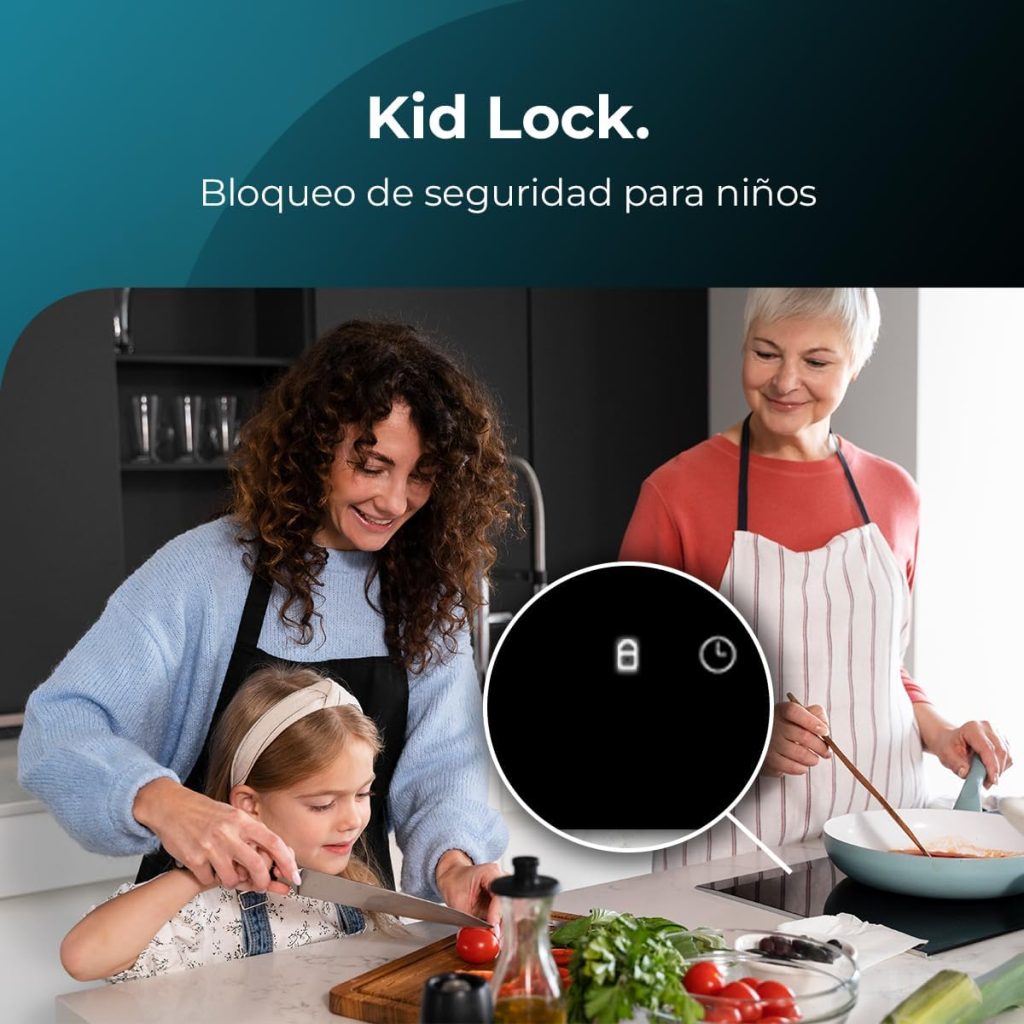 Cecotec Placa de Inducción 3 Fuegos Bolero Squad I 3200. Potencia Máxima 7200W con 9 Niveles de Potencia, Booster Function, Invisible Touch Slider Control, Bloqueo para Niños