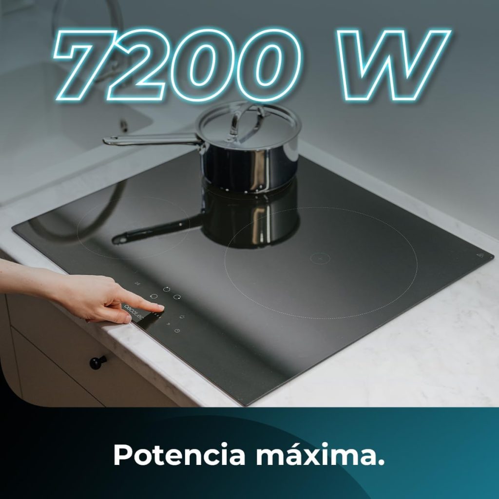 Cecotec Placa de Inducción 3 Fuegos Bolero Squad I 3200. Potencia Máxima 7200W con 9 Niveles de Potencia, Booster Function, Invisible Touch Slider Control, Bloqueo para Niños