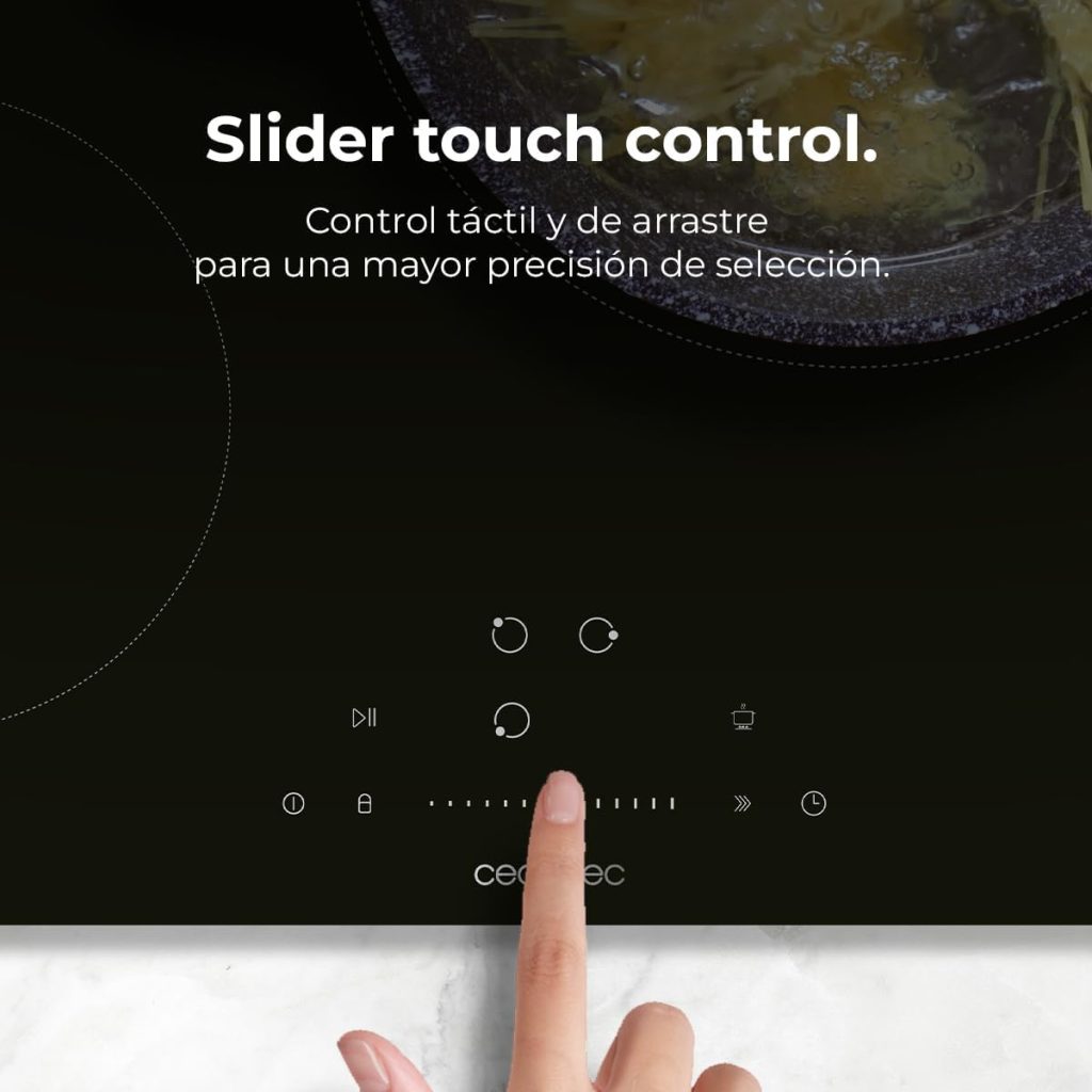 Cecotec Placa de Inducción 3 Fuegos Bolero Squad I 3200. Potencia Máxima 7200W con 9 Niveles de Potencia, Booster Function, Invisible Touch Slider Control, Bloqueo para Niños