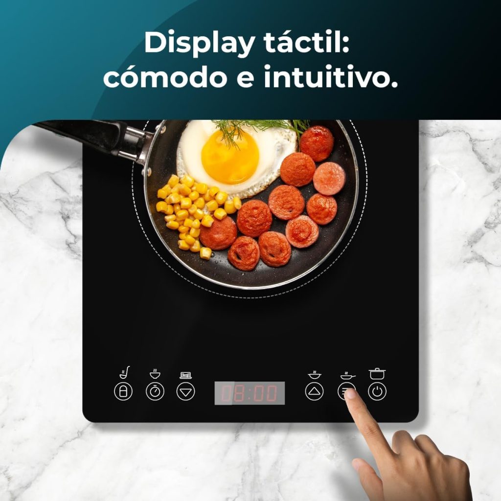 Cecotec Placa de Inducción Portátil 1 Fuego Full Magma Slim. 2000W de Potencia en 8 Niveles, Diseño en Cristal de Alta Resistencia, Display Táctil, Temporizador, Fácil Limpieza