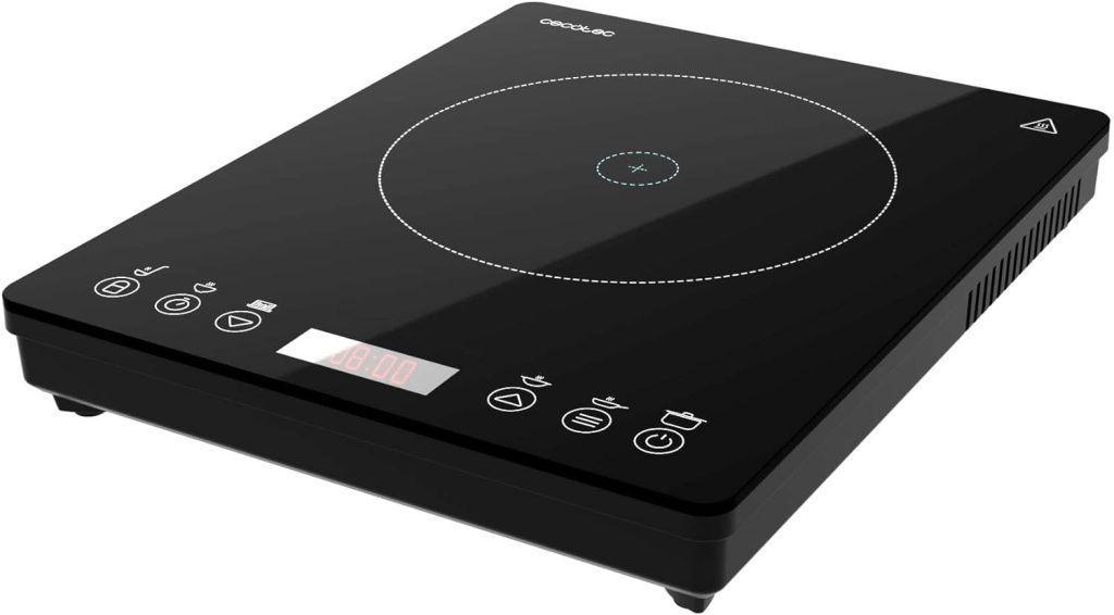 Cecotec Placa de Inducción Portátil 1 Fuego Full Magma Slim. 2000W de Potencia en 8 Niveles, Diseño en Cristal de Alta Resistencia, Display Táctil, Temporizador, Fácil Limpieza