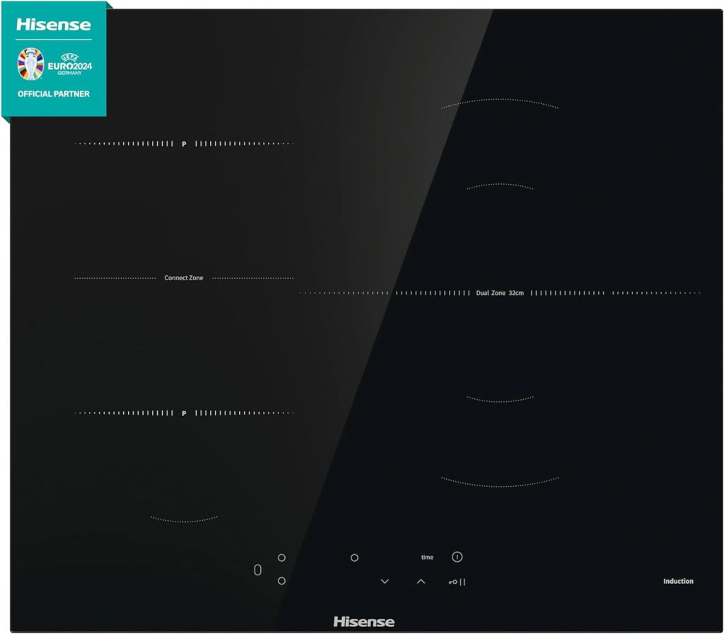 Hisense I6337C - Placa Inducción 3 zonas, 1 con foco gigante 32 cm, 2 conectadas entre si área Bridge, encimera de 60 cm, bloqueo infantil y terminación biselada