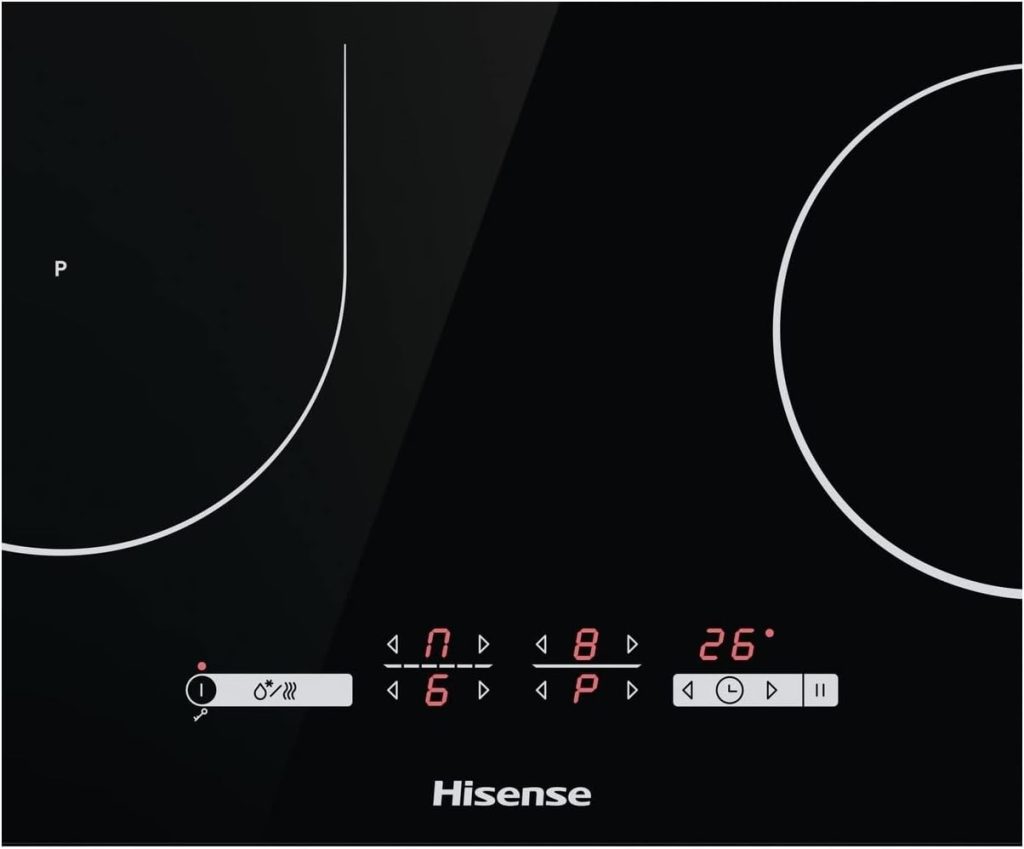 Hisense I6433C7 - Placa de cocción de inducción, 4 zonas de cocción con función de puente, función Power Boost, temporizador de cocción, negro, 595 x 58 x 520 mm