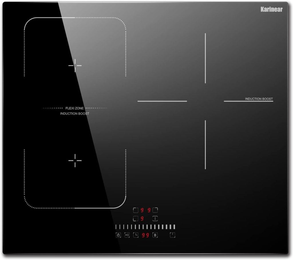 Karinear Placa Induccion 3 Fuegos con Flexi Zona, Placa de inducción integrada, control táctil, función boost, temporizador, bloqueo para niños (6800 W)
